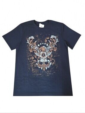 Tribal Eagle Graphic Black Acid Wash Short Sleeve T-shirt L